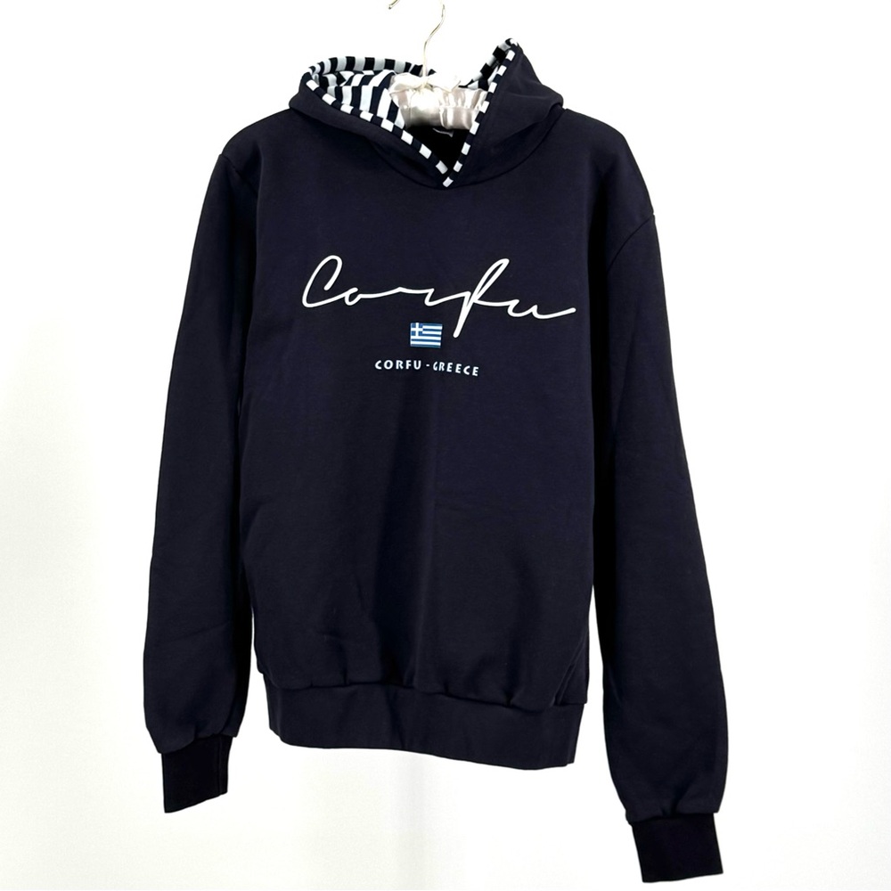 Corfu Greece Nautical Striped Sweatshirt Hoodie Size M